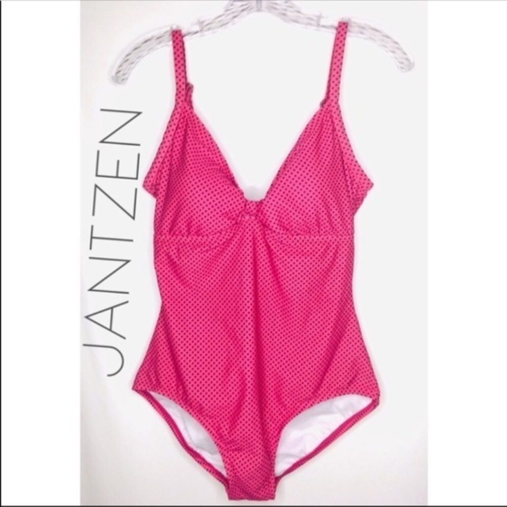 NEW Jantzen Classic pink swimsuit bow 14 Large adjustable straps L free shipping